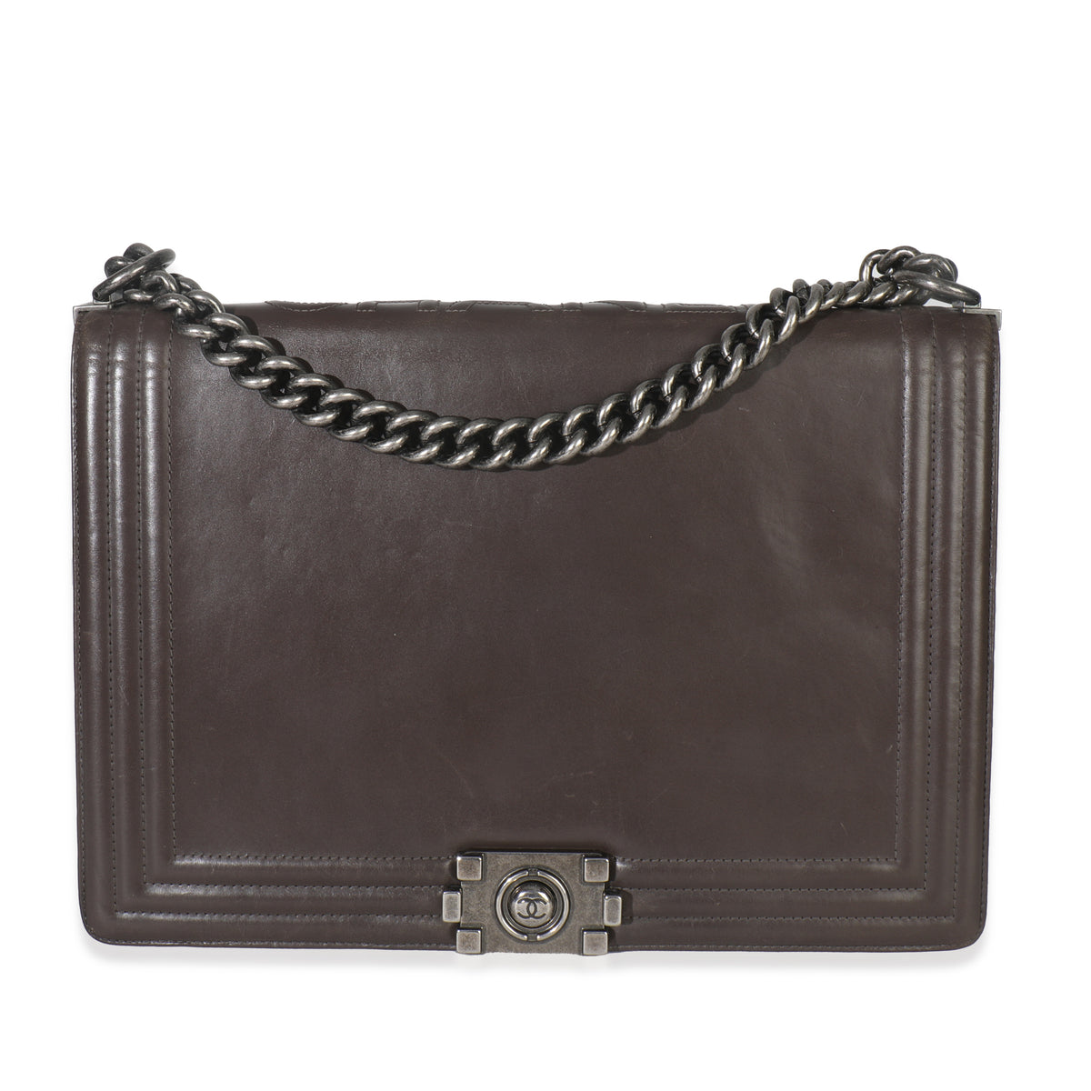 Chanel Dark Grey Smooth Calfskin XL Reverso Boy Bag Handbag fv