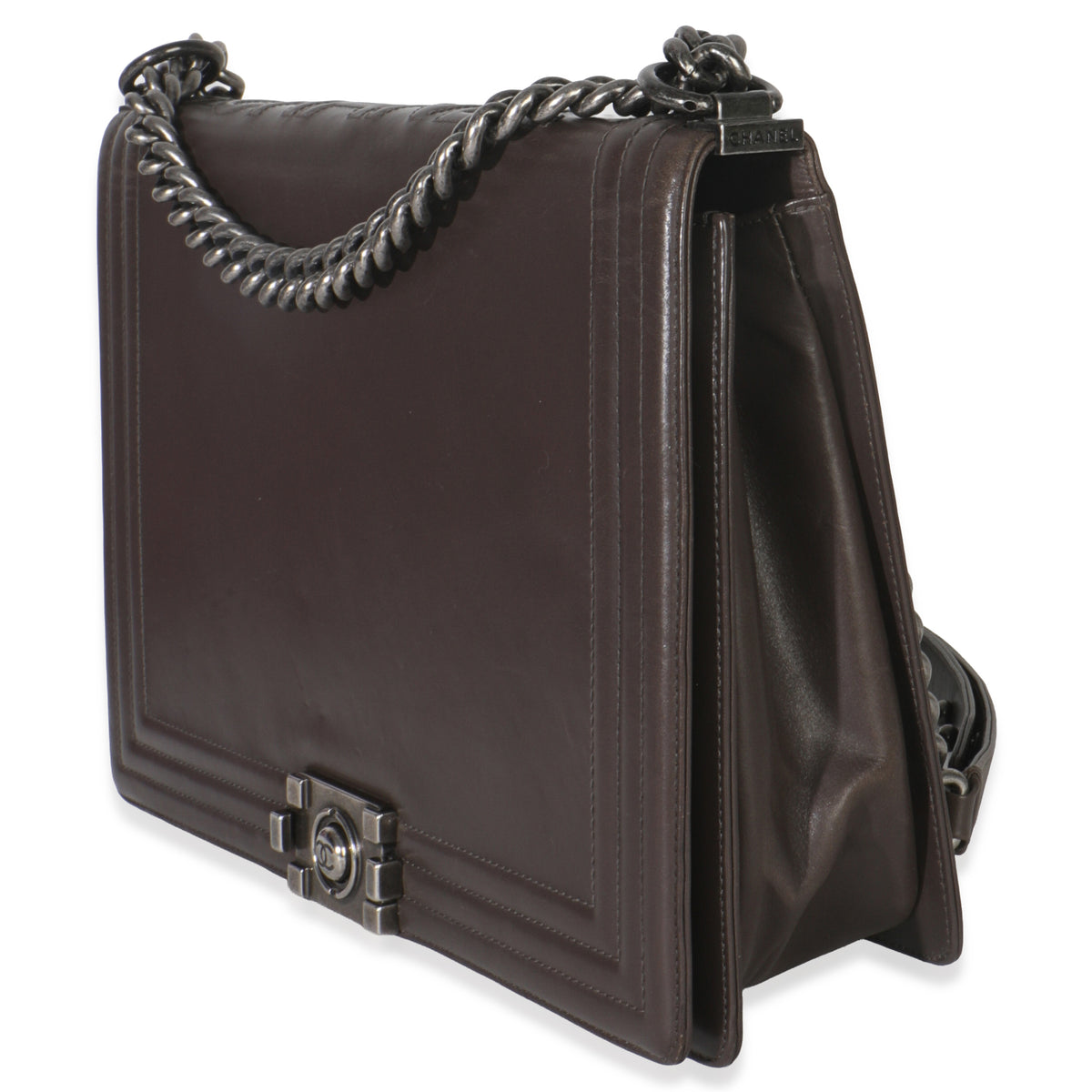 Chanel Dark Grey Smooth Calfskin XL Reverso Boy Bag Handbag sv