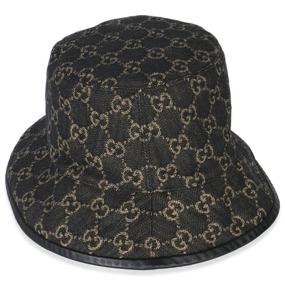 Black Ivory Jacquard Denim GG Monogram Oscar Bucket Hat L