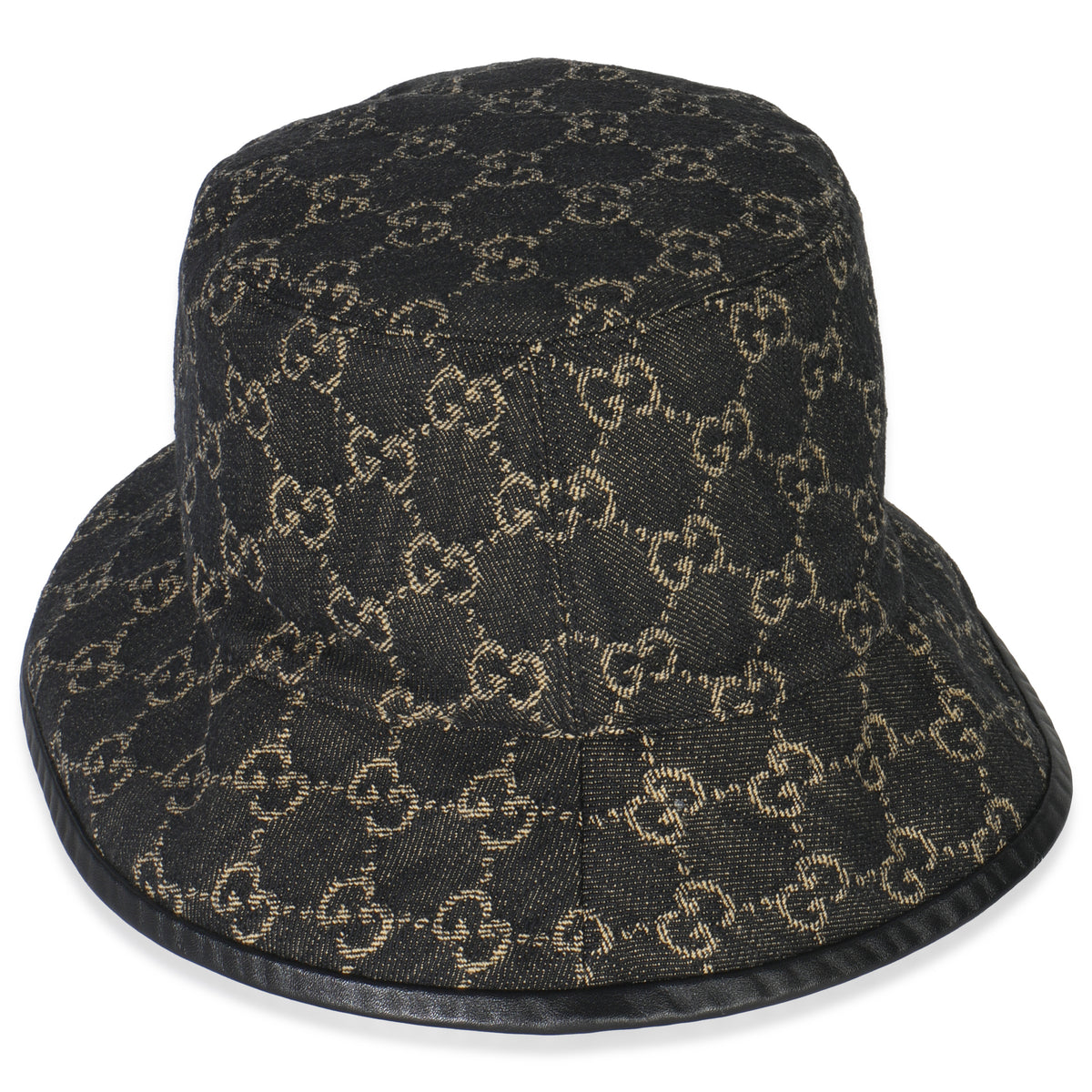 Black Ivory Jacquard Denim GG Monogram Oscar Bucket Hat L