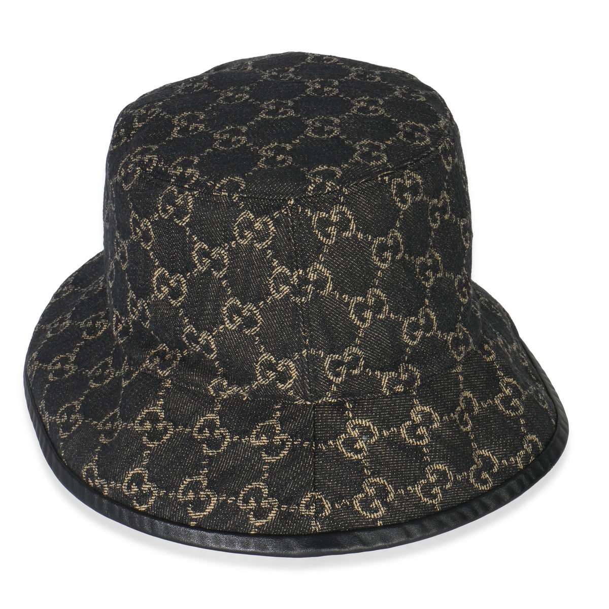 Black Ivory Jacquard Denim GG Monogram Oscar Bucket Hat L