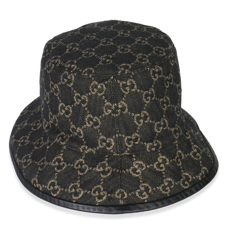 Black Ivory Jacquard Denim GG Monogram Oscar Bucket Hat L