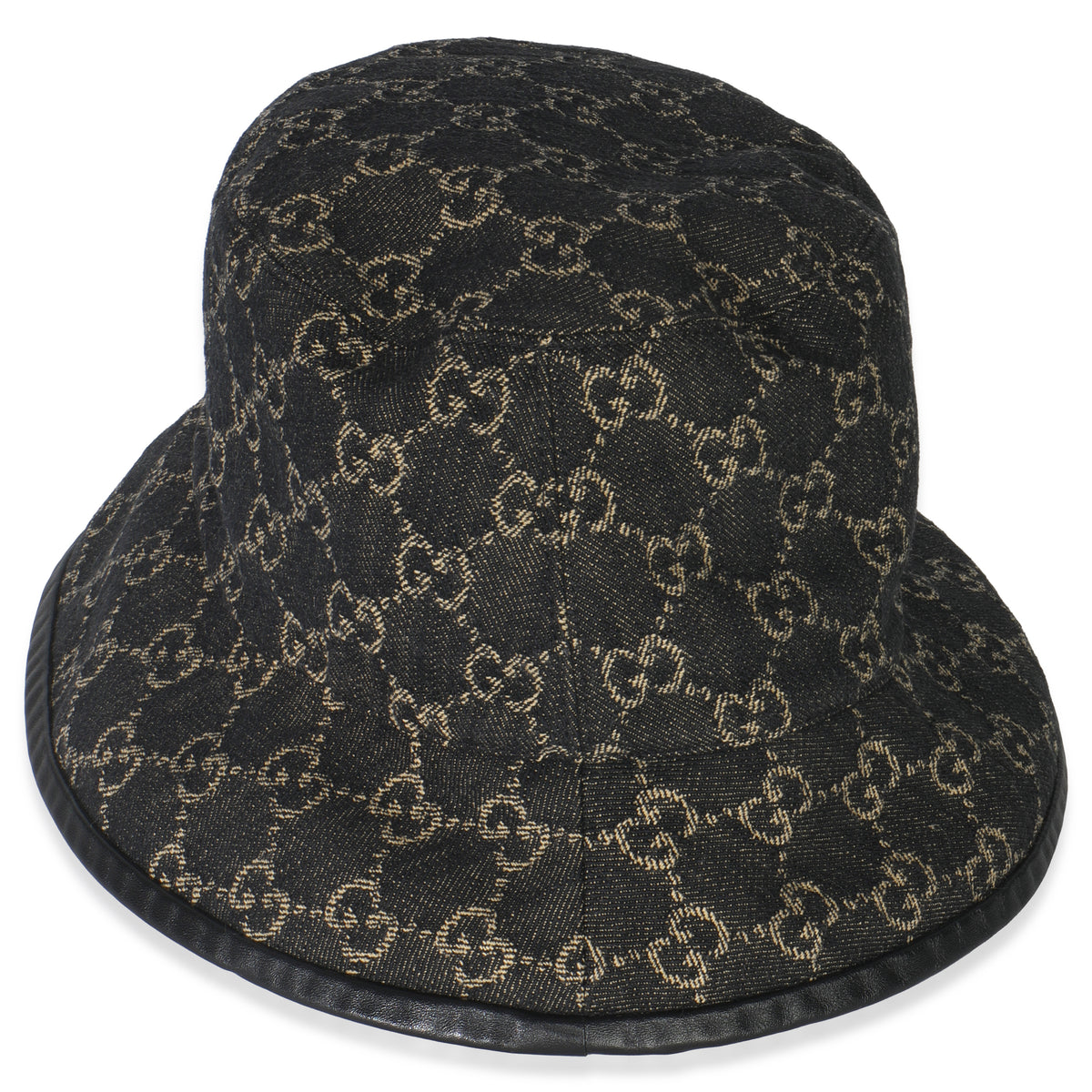Black Ivory Jacquard Denim GG Monogram Oscar Bucket Hat L