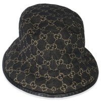Black Ivory Jacquard Denim GG Monogram Oscar Bucket Hat L