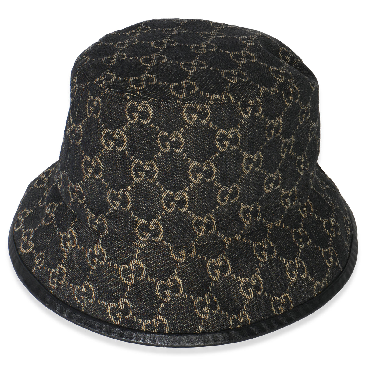 Black Ivory Jacquard Denim GG Monogram Oscar Bucket Hat L