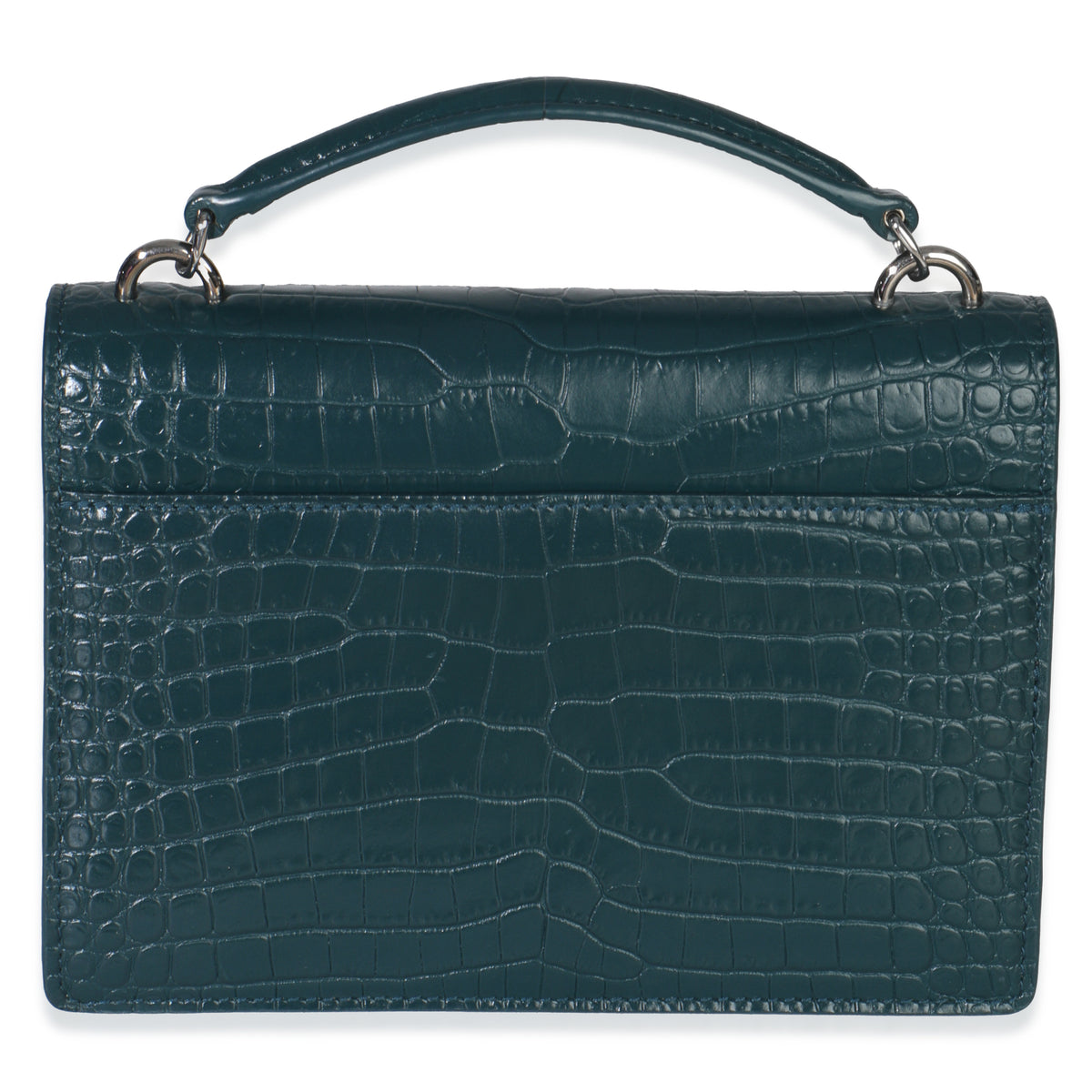 Teal Calfskin Crocodile Embossed Monogram Sunset Chain Wallet