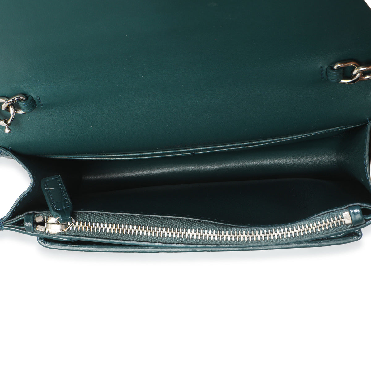 Teal Calfskin Crocodile Embossed Monogram Sunset Chain Wallet