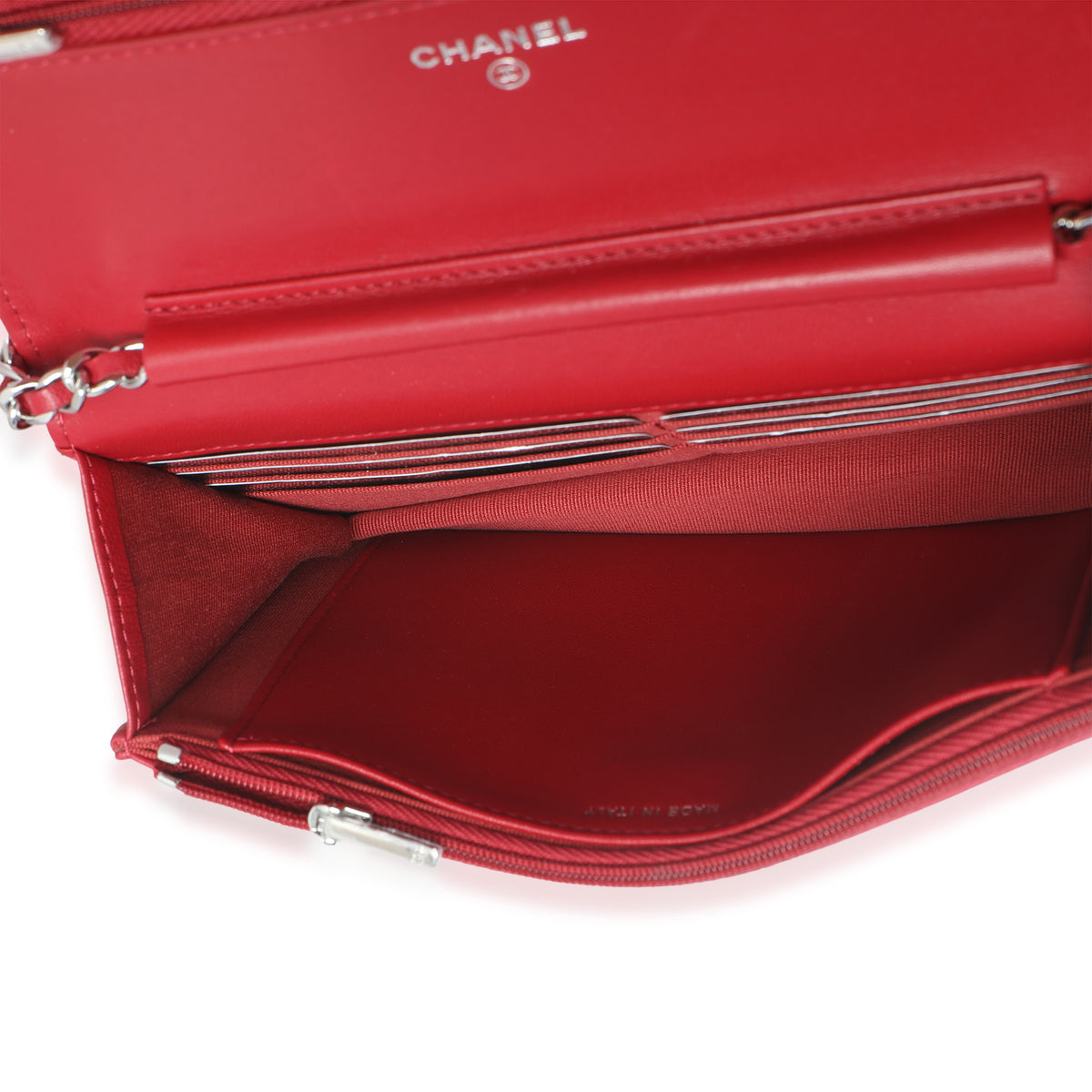 Rouge Red Quilted Lambskin Classic Wallet On Chain
