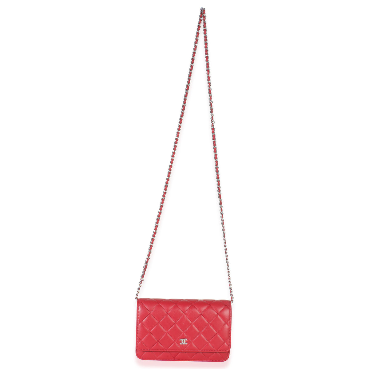 Rouge Red Quilted Lambskin Classic Wallet On Chain