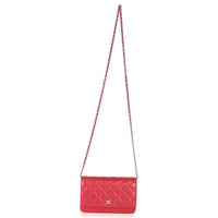Rouge Red Quilted Lambskin Classic Wallet On Chain