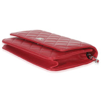 Rouge Red Quilted Lambskin Classic Wallet On Chain
