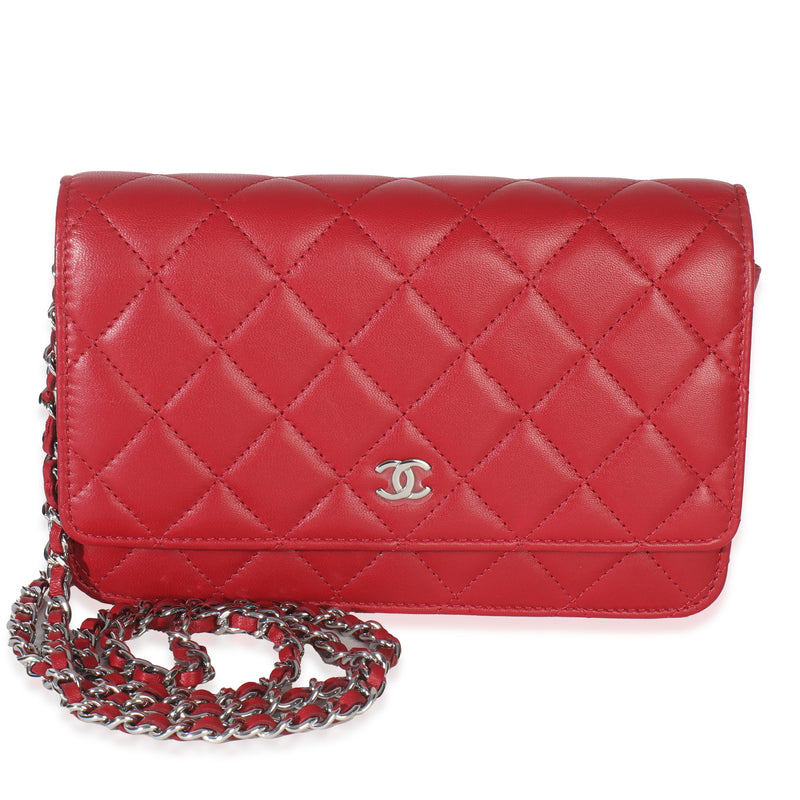 Rouge Red Quilted Lambskin Classic Wallet On Chain