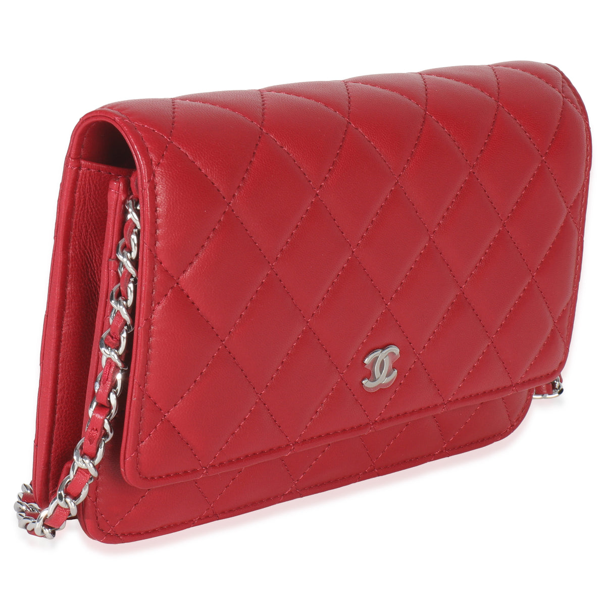 Rouge Red Quilted Lambskin Classic Wallet On Chain