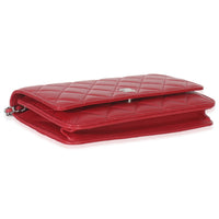 Rouge Red Quilted Lambskin Classic Wallet On Chain