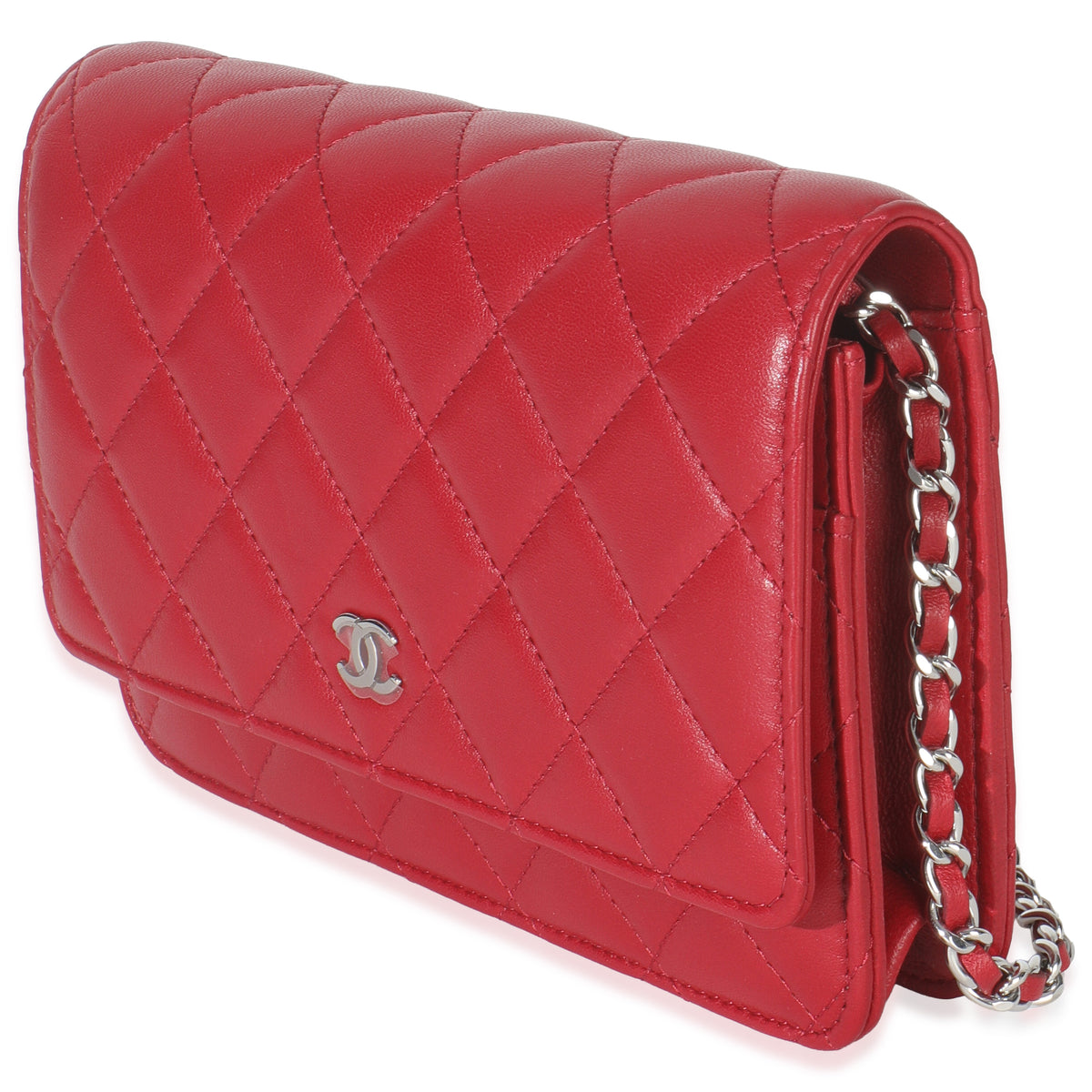 Rouge Red Quilted Lambskin Classic Wallet On Chain