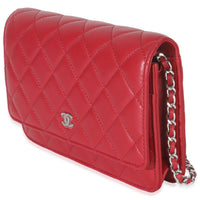 Rouge Red Quilted Lambskin Classic Wallet On Chain