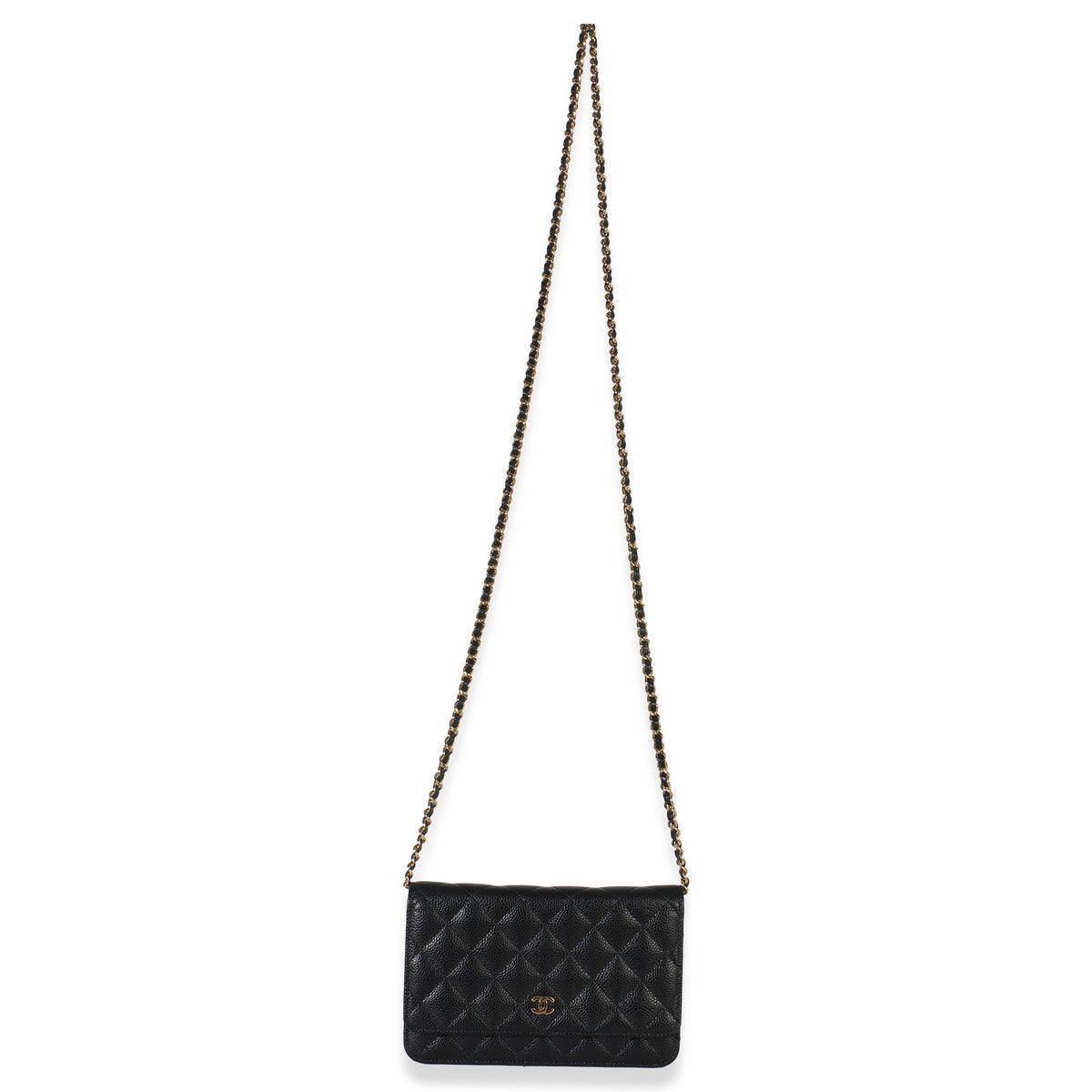 Black Quilted Caviar Classic Wallet On Chain