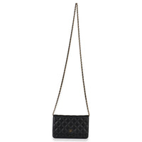 Black Quilted Caviar Classic Wallet On Chain
