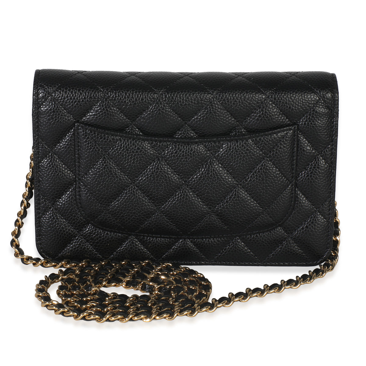 Black Quilted Caviar Classic Wallet On Chain