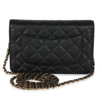 Black Quilted Caviar Classic Wallet On Chain