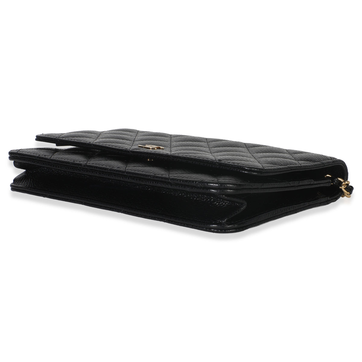 Black Quilted Caviar Classic Wallet On Chain