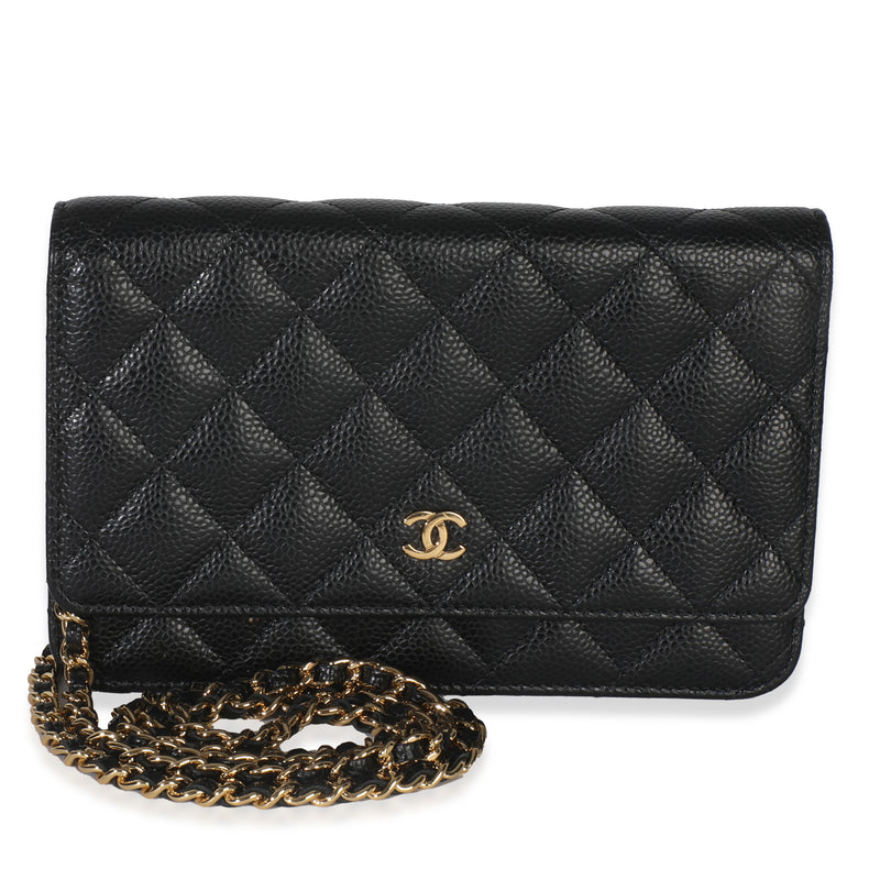 Black Quilted Caviar Classic Wallet On Chain