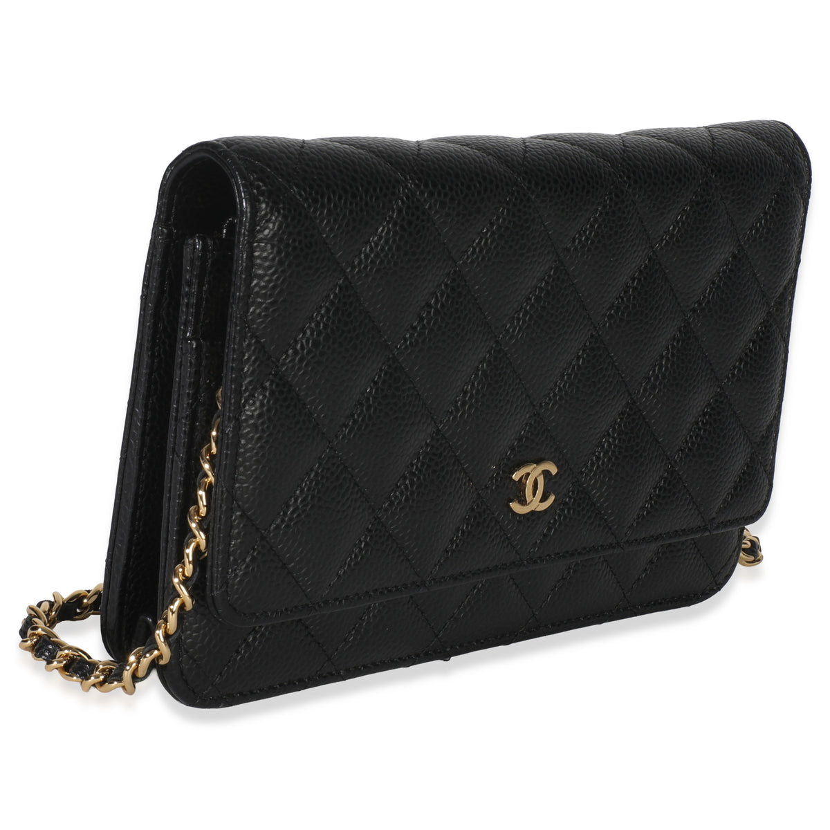 Black Quilted Caviar Classic Wallet On Chain