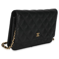 Black Quilted Caviar Classic Wallet On Chain