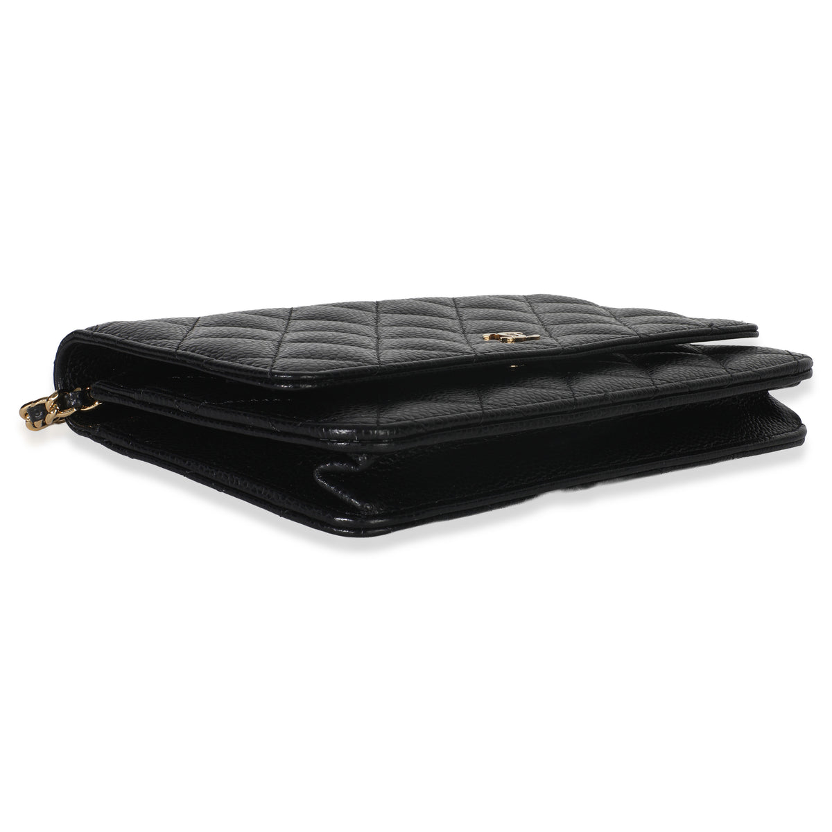 Black Quilted Caviar Classic Wallet On Chain