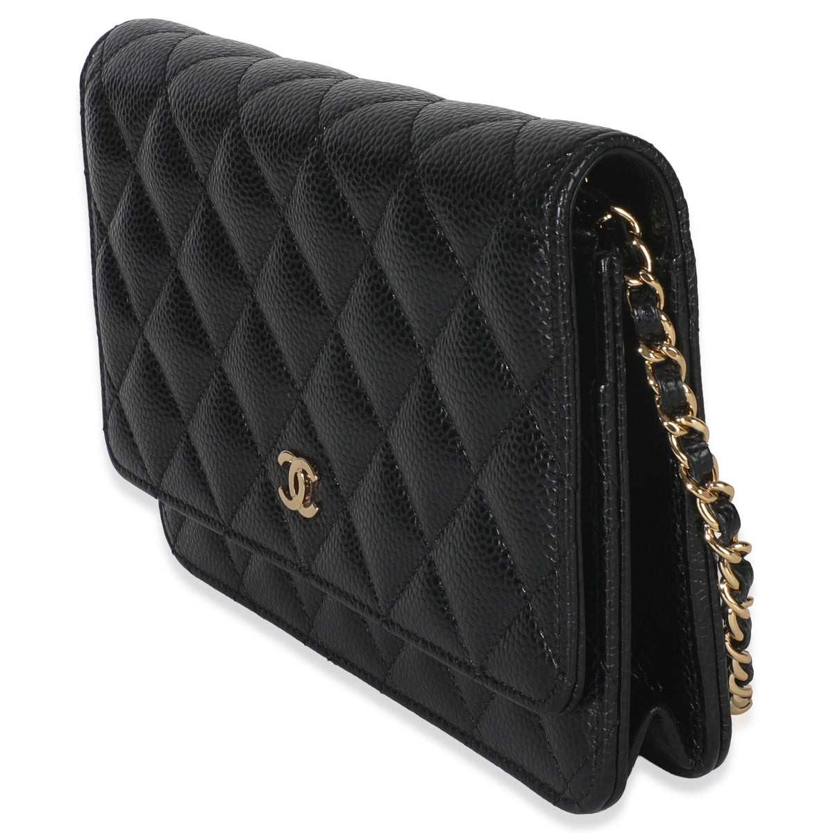 Black Quilted Caviar Classic Wallet On Chain