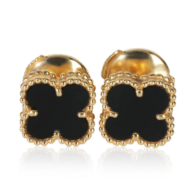 Yellow Gold Onyx Sweet Alhambra Earrings
