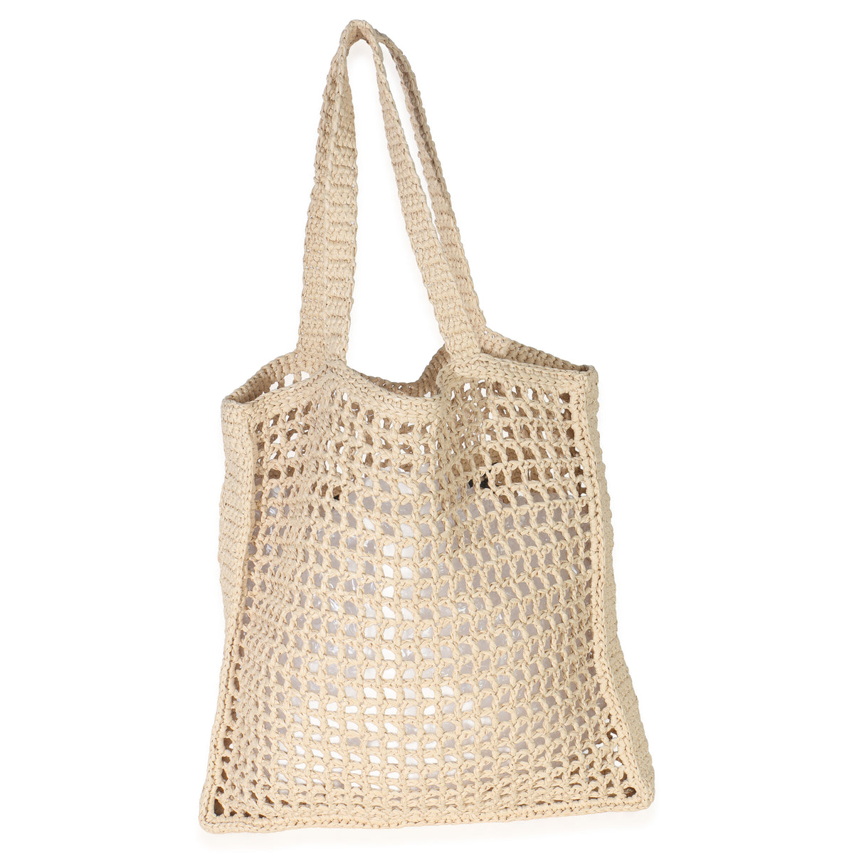Natural Raffia Effect Logo Crochet Tote