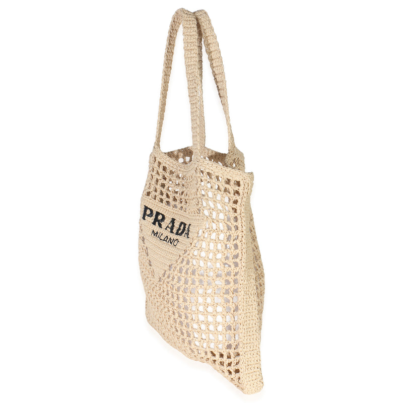 Natural Raffia Effect Logo Crochet Tote