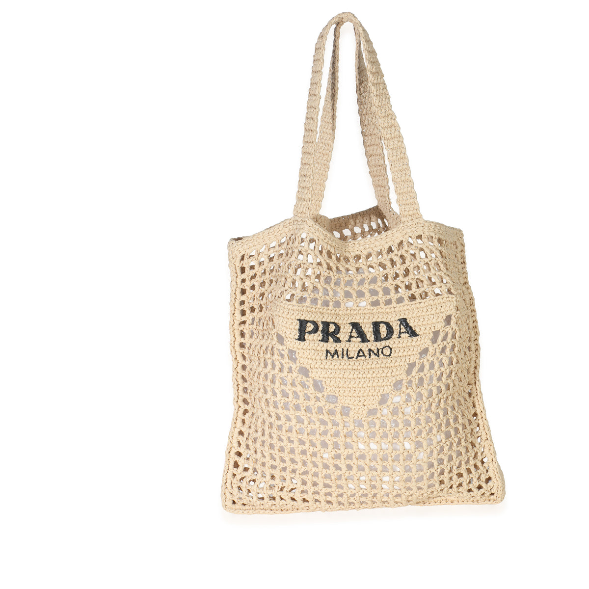 Natural Raffia Effect Logo Crochet Tote