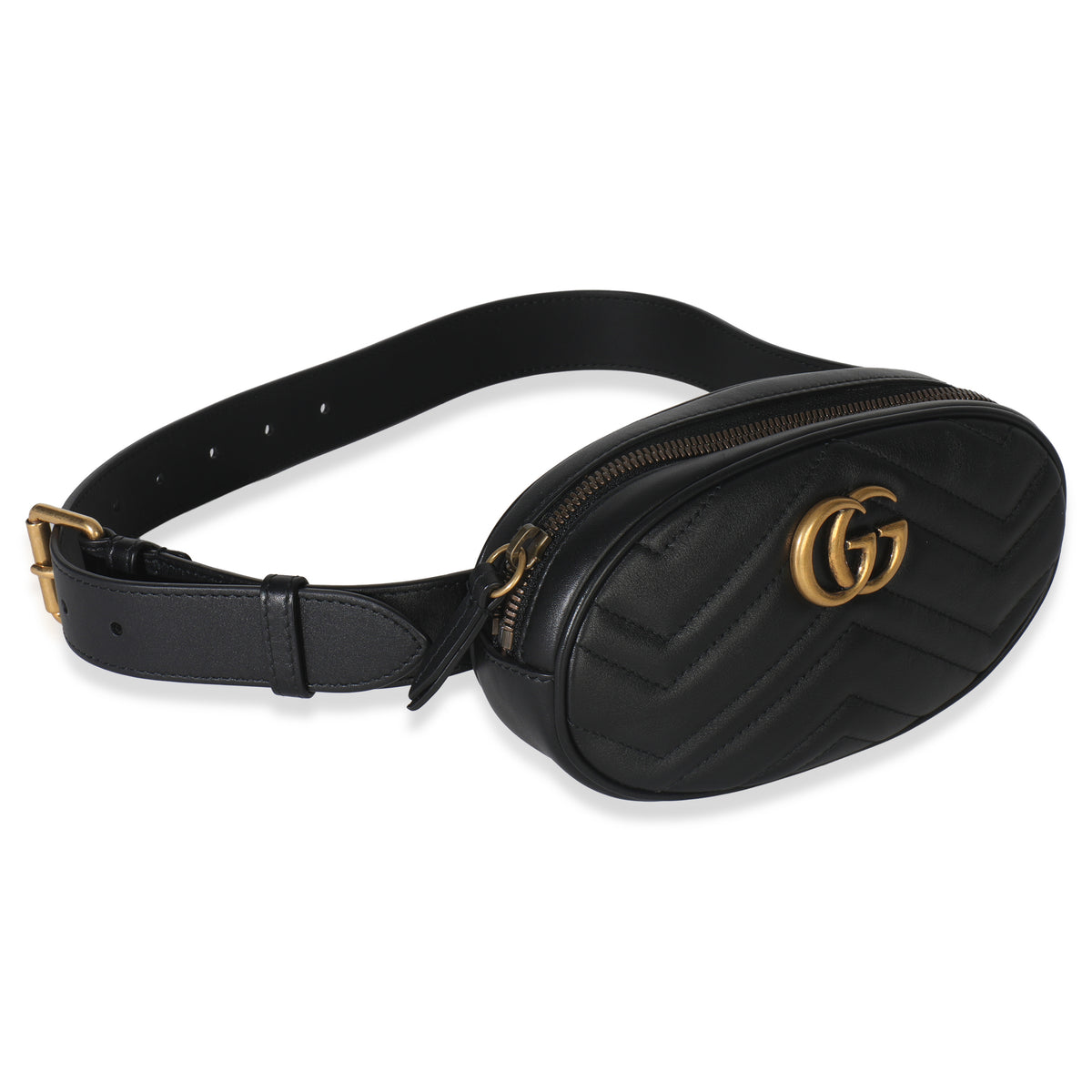 Gucci Black Matelasse Calfskin GG Marmont Belt Bag 75/30 Handbag pv