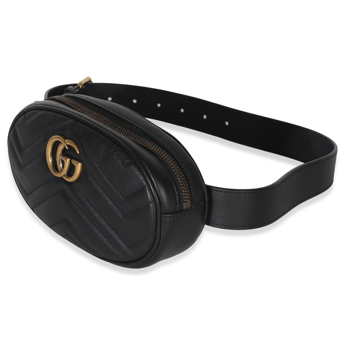 Gucci Black Matelasse Calfskin GG Marmont Belt Bag 75/30 Handbag sv