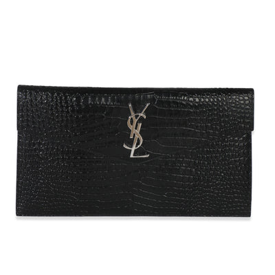 Black Croc Shiny Calfskin Embossed Uptown Pouch