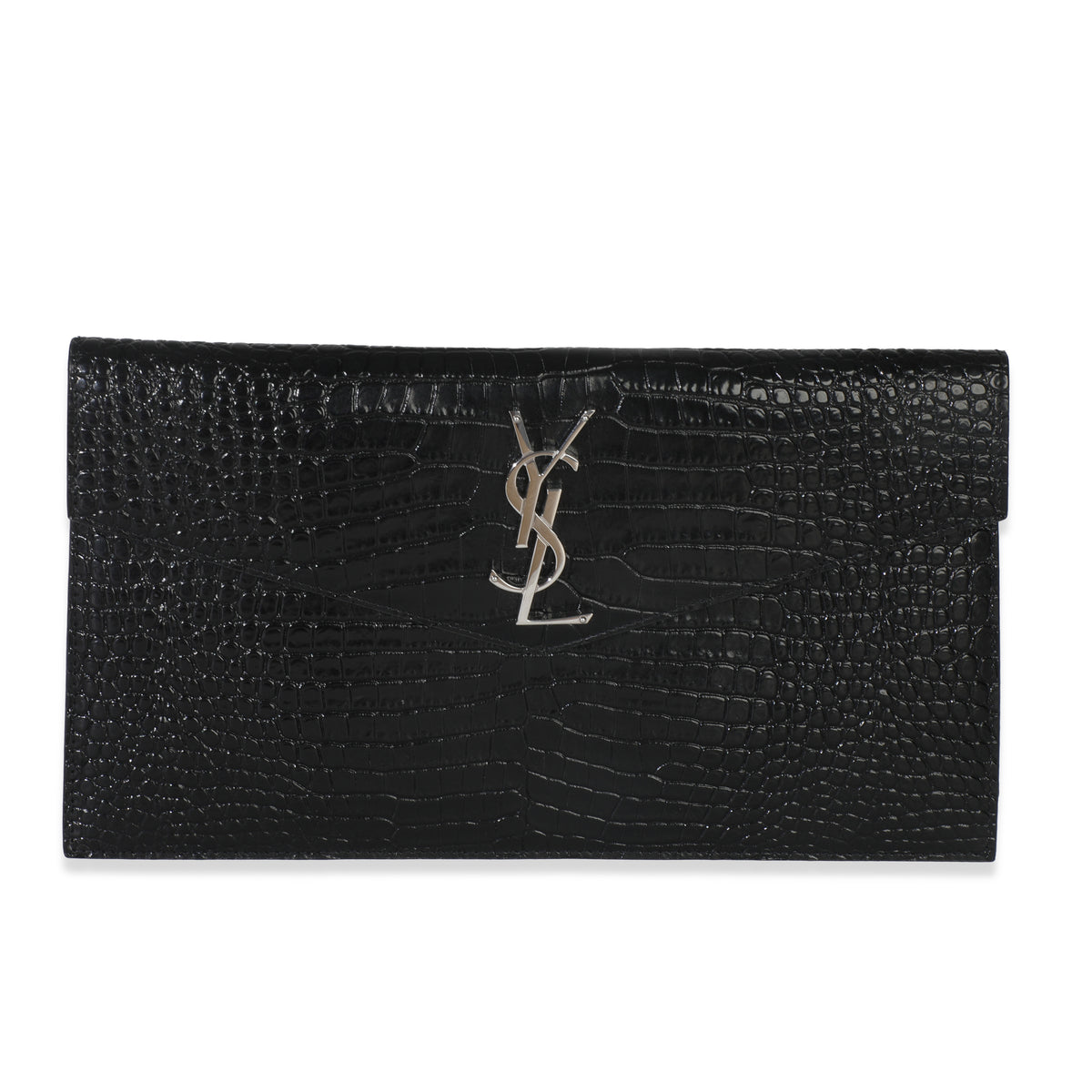 Black Croc Shiny Calfskin Embossed Uptown Pouch
