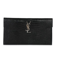 Black Croc Shiny Calfskin Embossed Uptown Pouch