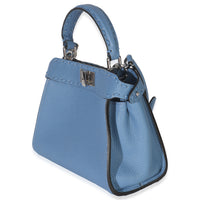 Fendi Placca Argento Blue Cuoio Romano Selleria Mini Peekaboo Iconic Satchel Handbag sv