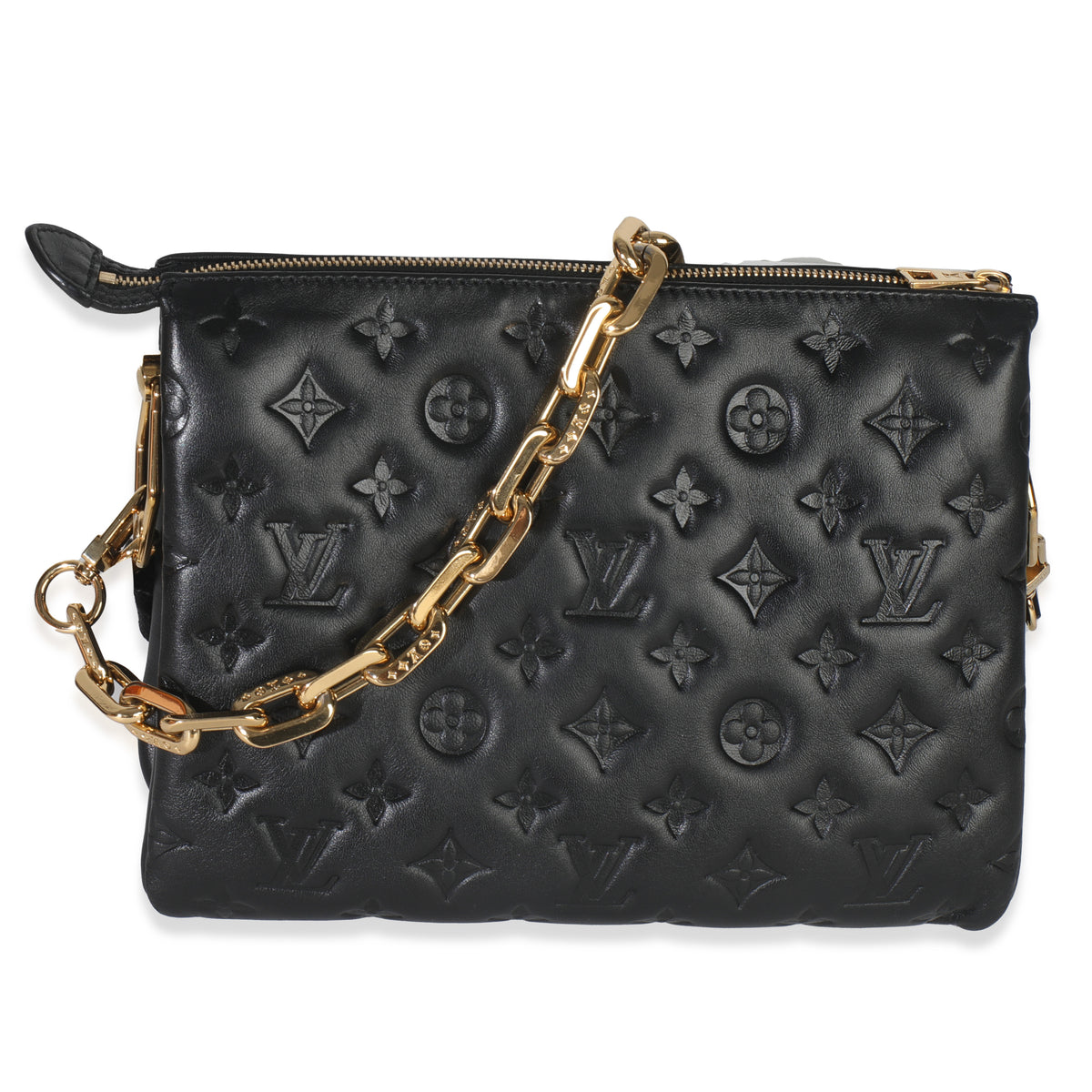 Louis Vuitton Black Monogram Embossed Lambskin Coussin PM Handbag fv