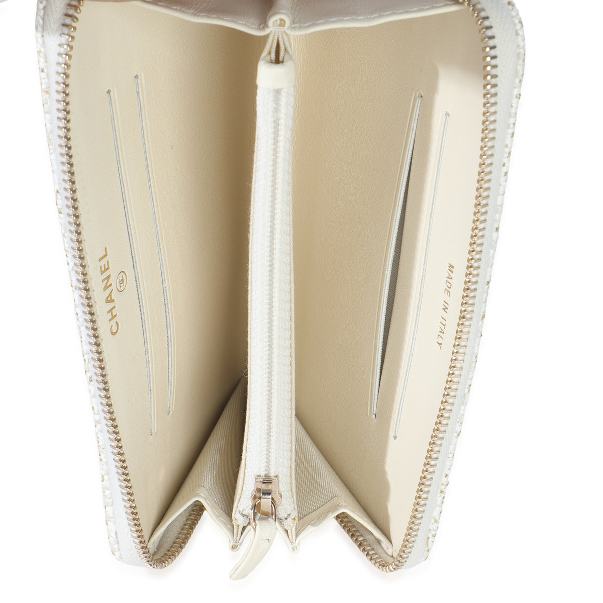 Beige Lurex Canvas Deauville Small Zip Around Wallet