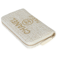 Beige Lurex Canvas Deauville Small Zip Around Wallet