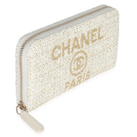 Beige Lurex Canvas Deauville Small Zip Around Wallet