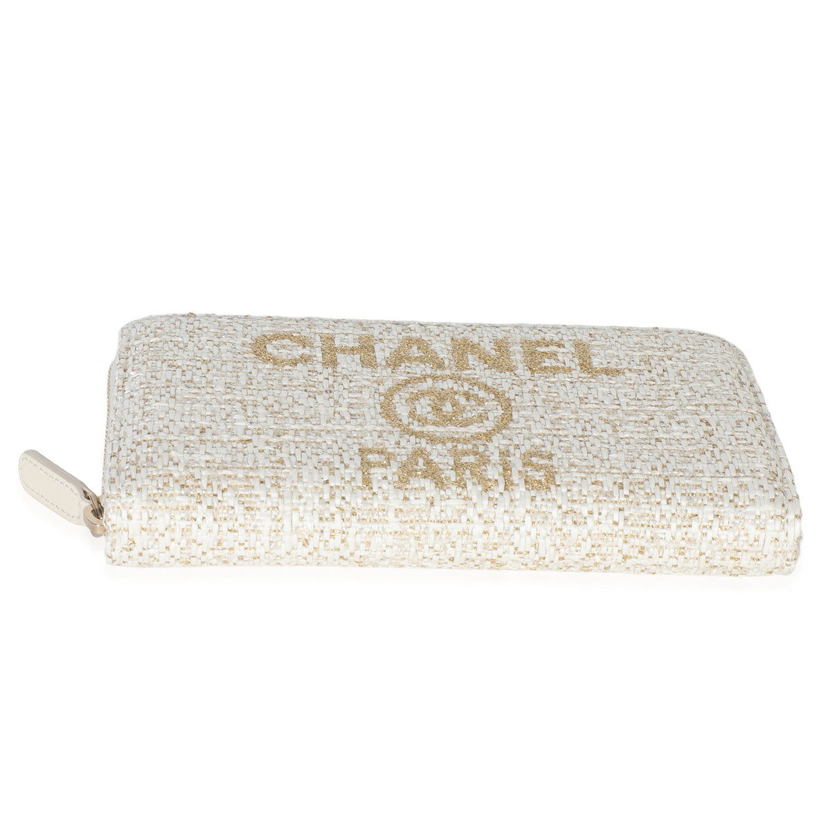Beige Lurex Canvas Deauville Small Zip Around Wallet
