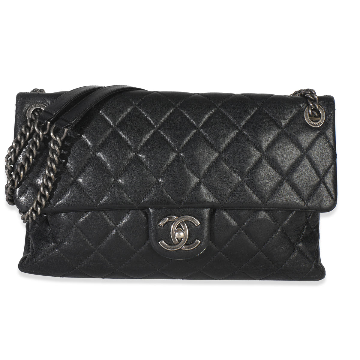 Chanel Black Quilted Calfskin Medium Burgundy Rocks Flap Bag Handbag fv