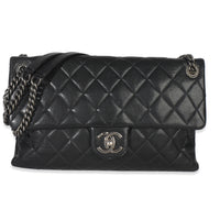 Chanel Black Quilted Calfskin Medium Burgundy Rocks Flap Bag Handbag fv