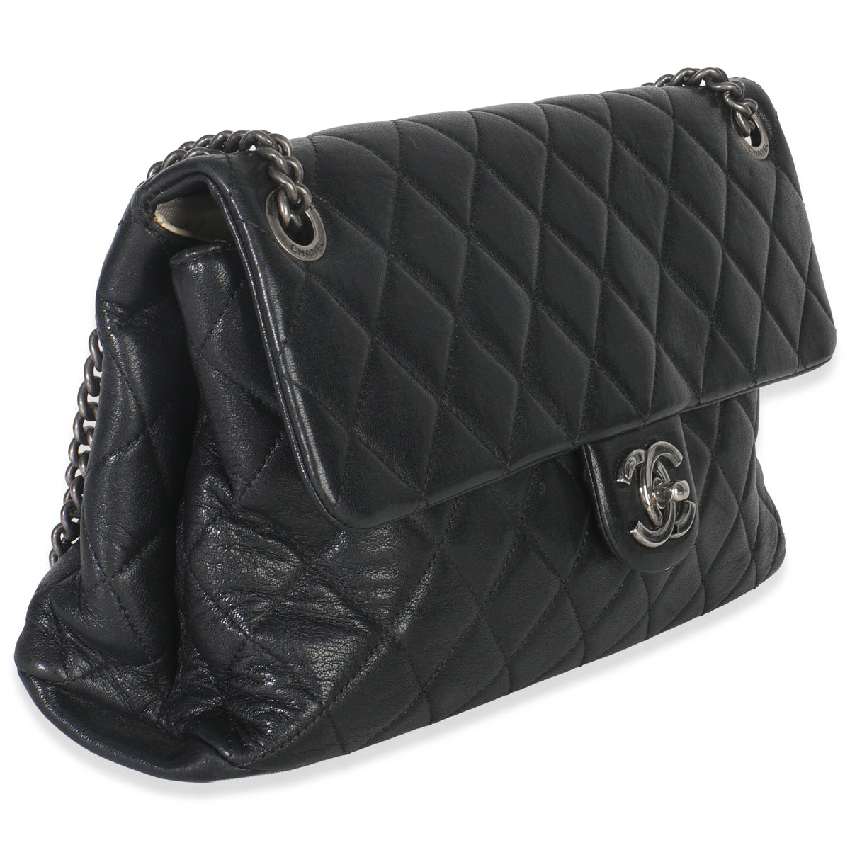 Chanel Black Quilted Calfskin Medium Burgundy Rocks Flap Bag Handbag pv