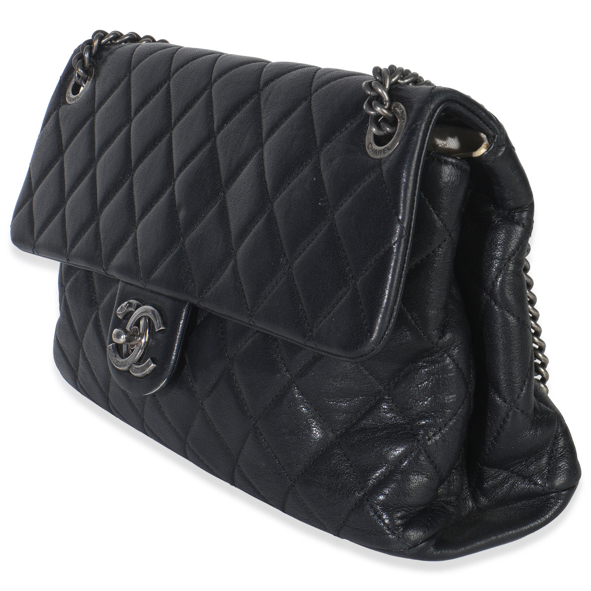 Chanel Black Quilted Calfskin Medium Burgundy Rocks Flap Bag Handbag sv
