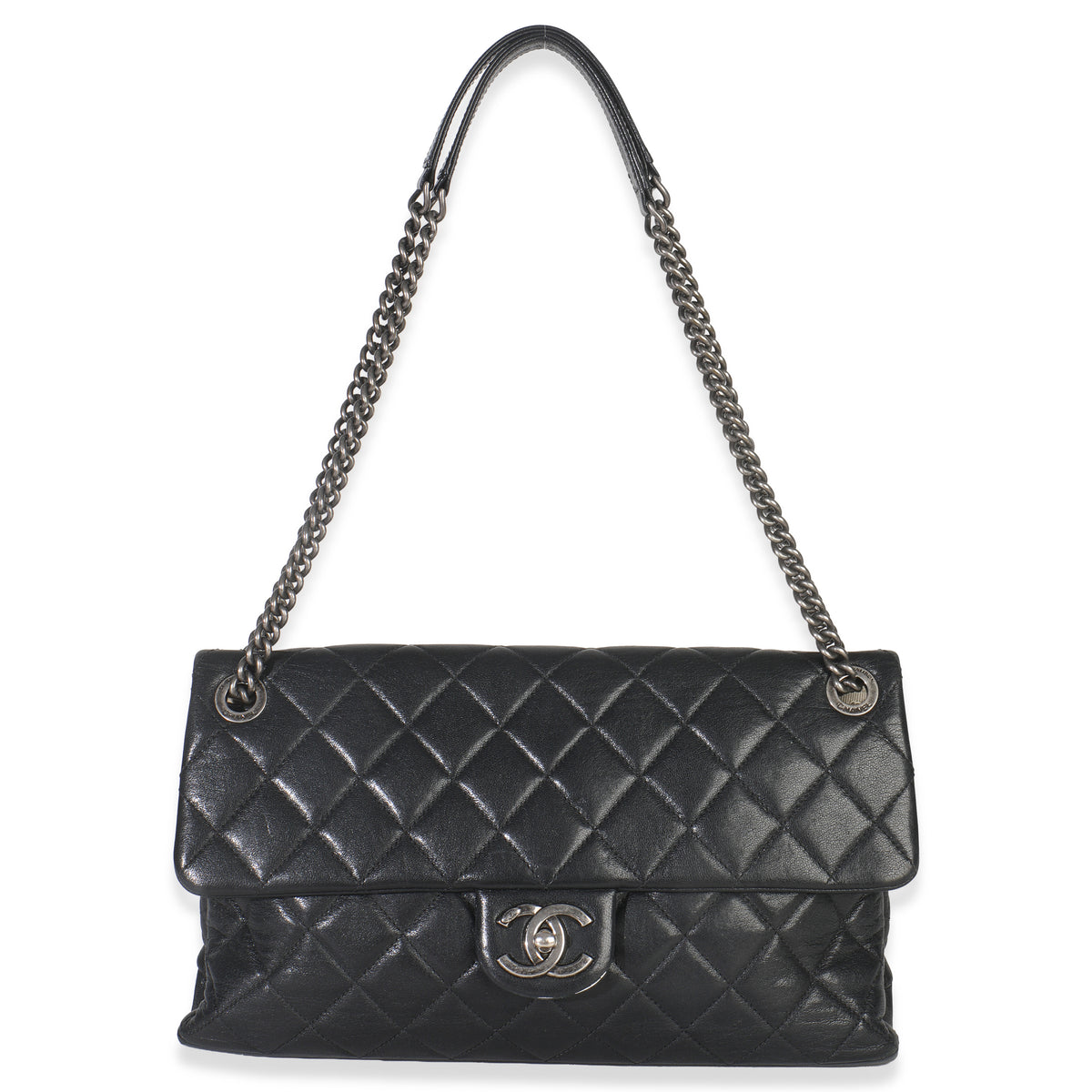 Black Quilted Calfskin Medium Burgundy Rocks Flap Bag